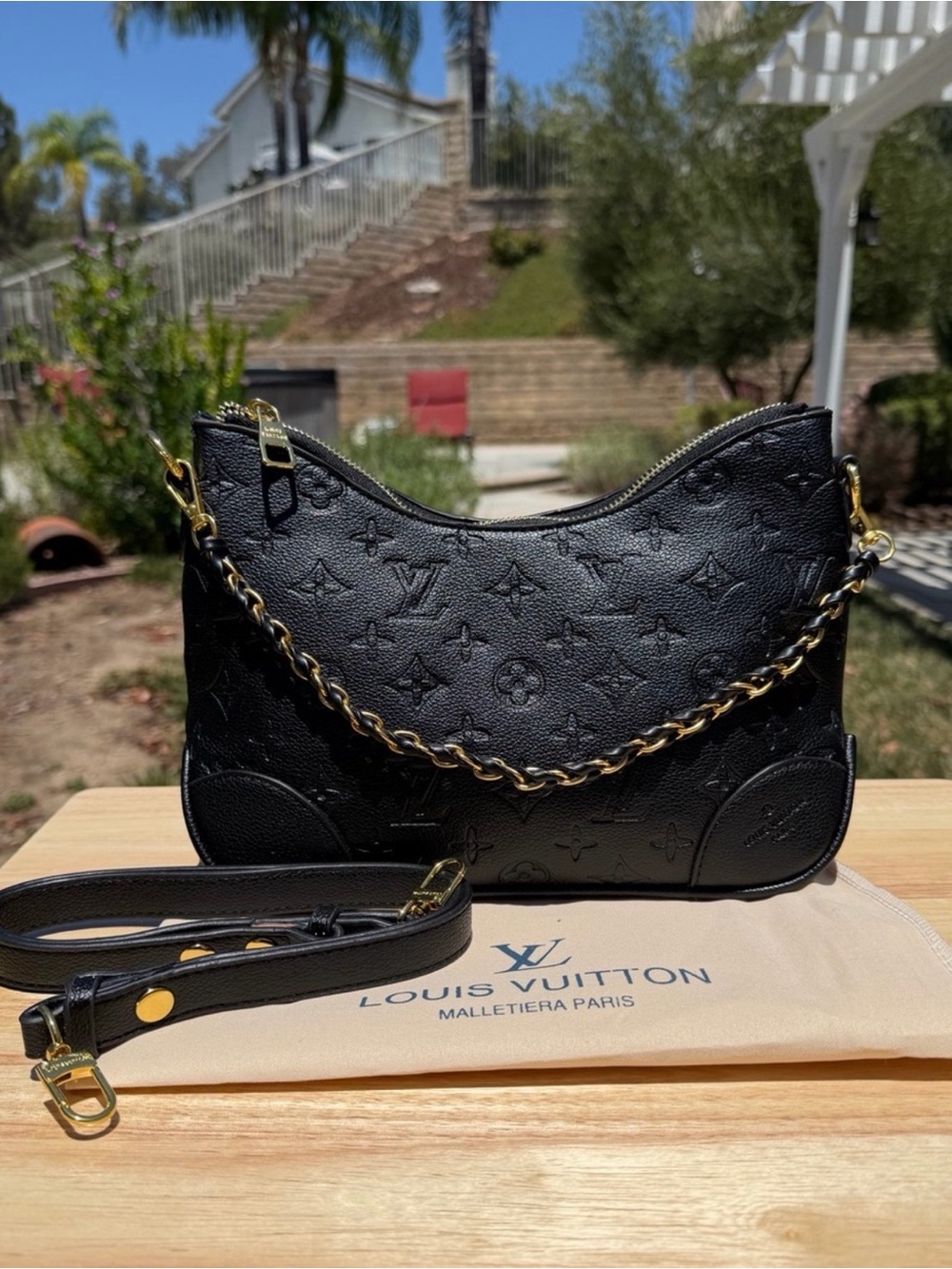 NEW LV Print Boulogne PM Black Embossed Monogram Empreinte Shoulder Bag